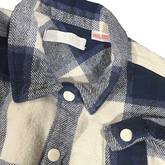 Zara Other - Zara Boys Plaid Flannel Shirt Jacket Size 4-5‎ Years Navy Blue Cream 100% Cotton